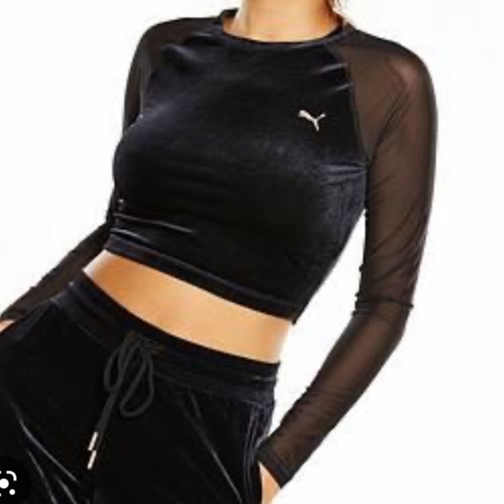 PUMA Black Velvet Long Sleeve Crop Top